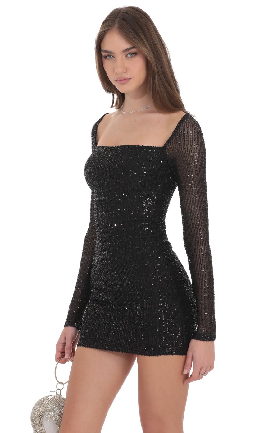 Product image for Sequin Long Sleeve Dress in Black