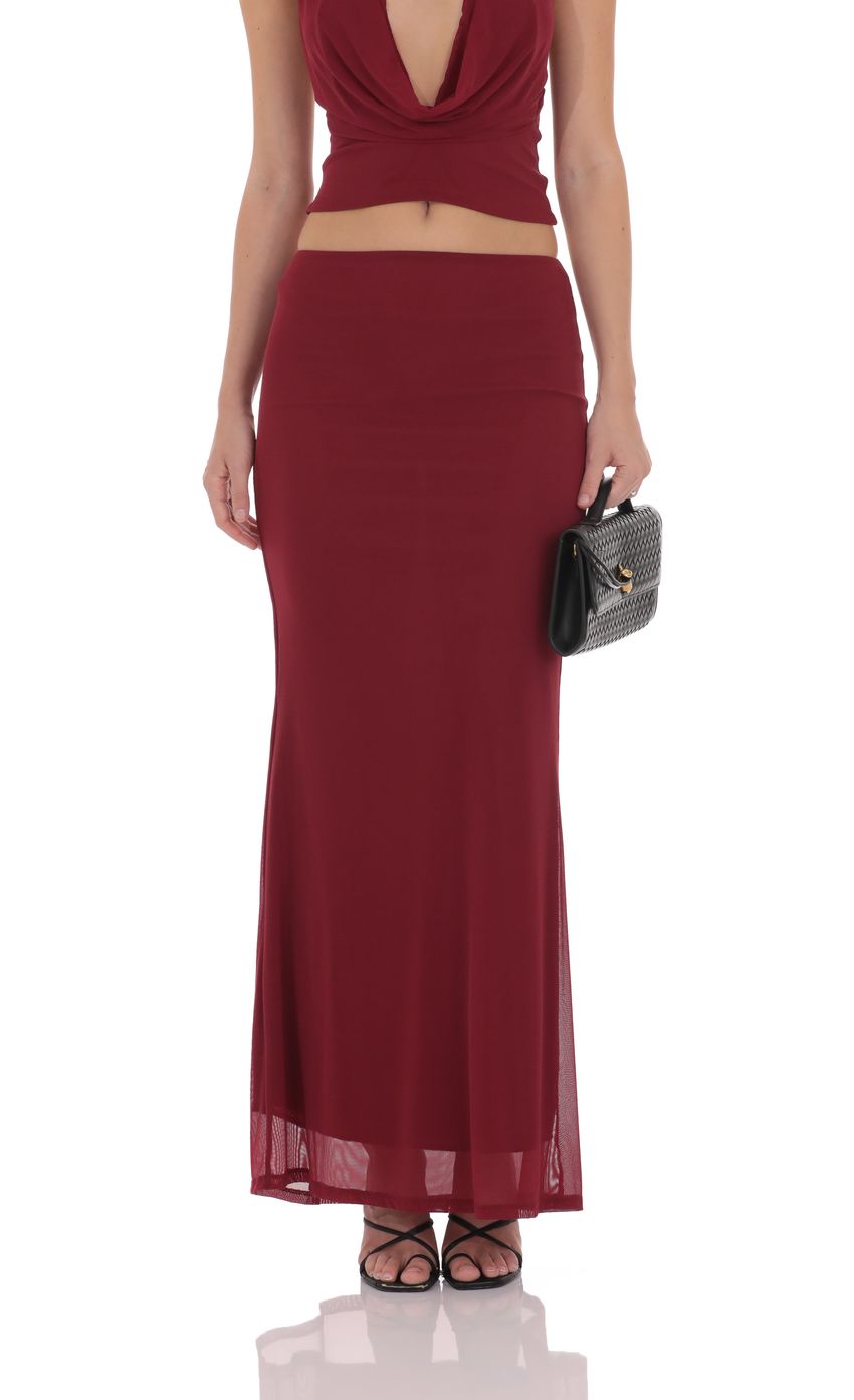 Product image for Mesh Plunge Neck Two Piece Set in Maroon
