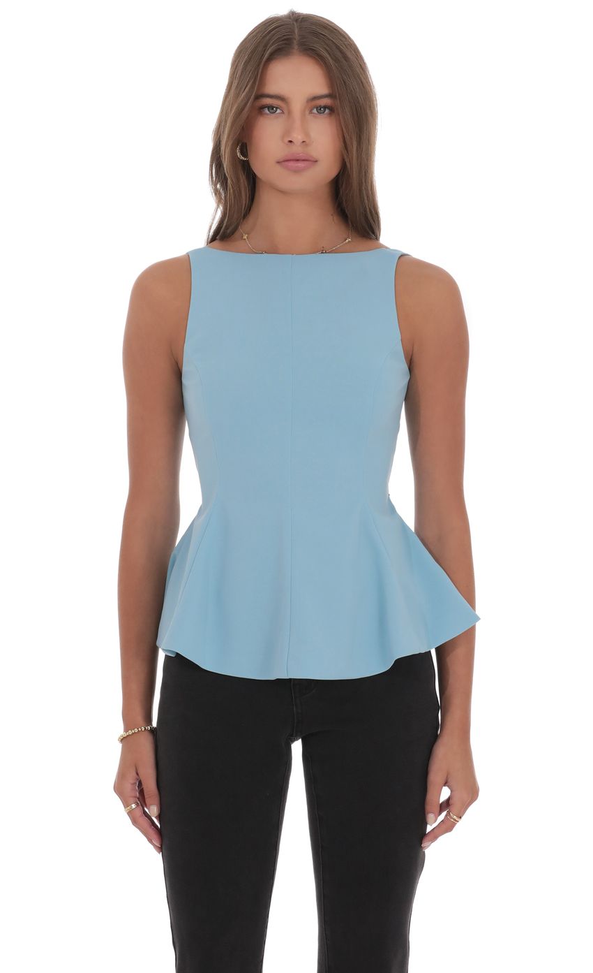 Product image for High Neck Back Bow Top in Light Blue