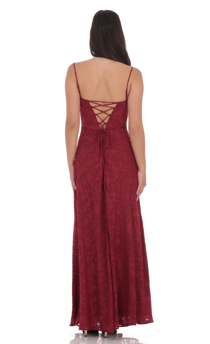 Product image for Burnout Lace-Up Maxi Dress in Maroon