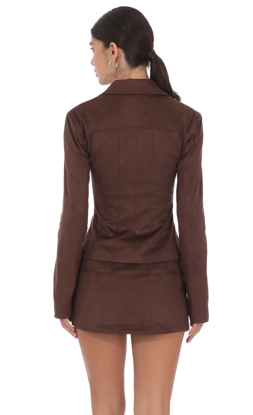 Product image for Collared Suede Button Down in Chocolate