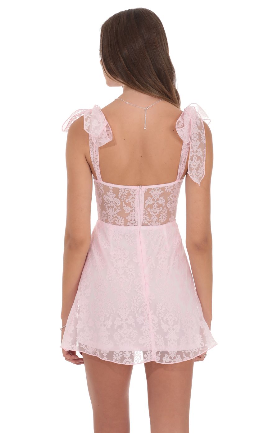 Product image for Motif Shoulder Tie A-line Dress in Pink