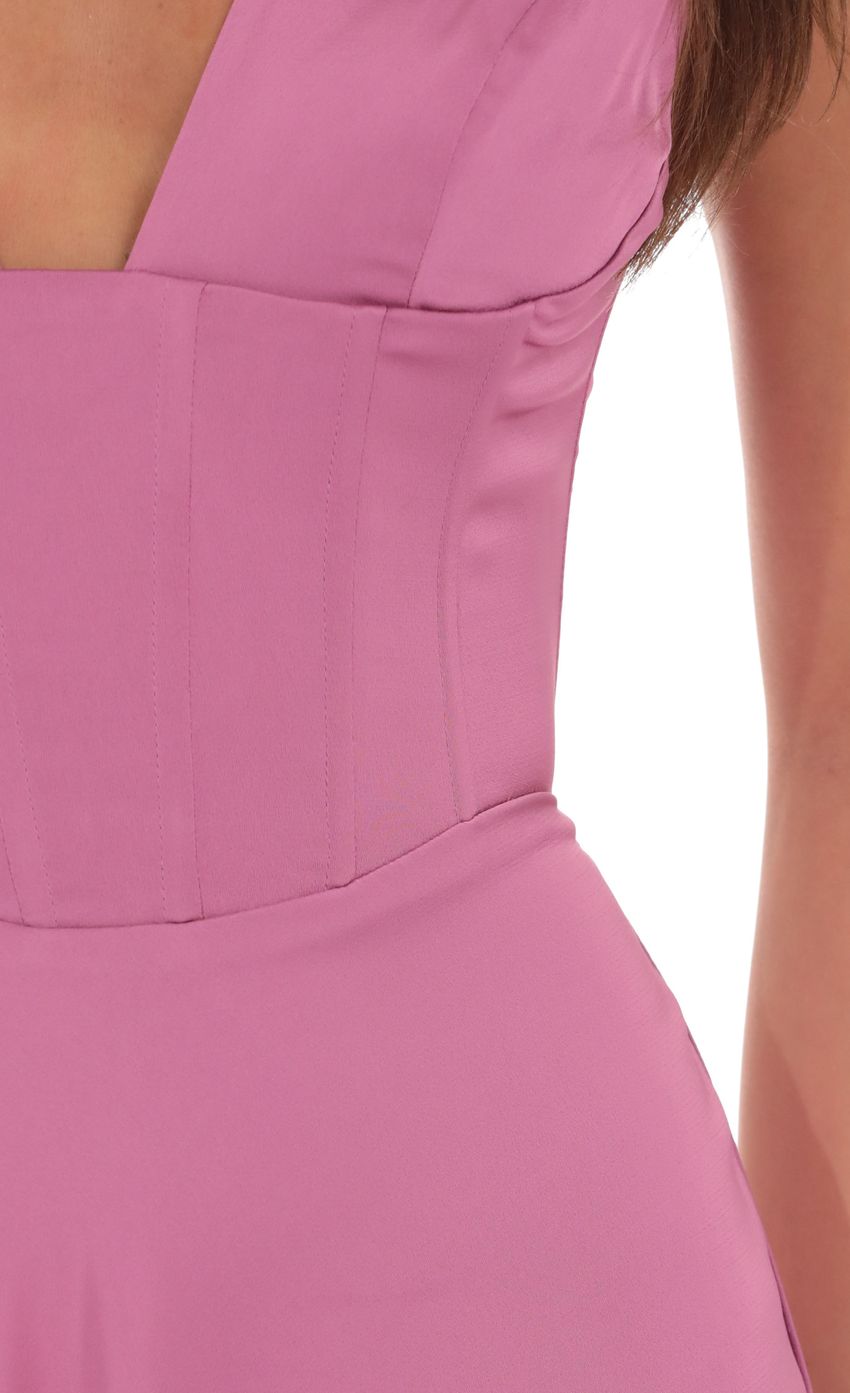 Product image for Satin Plunge Neck Corset Maxi Dress in Mauve