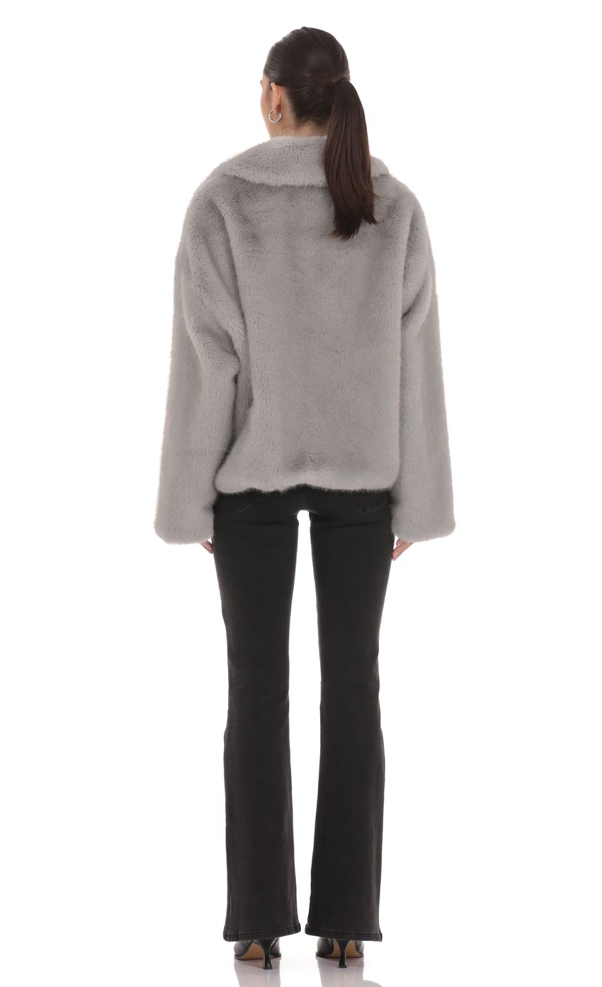 Product image for Zip-Up Faux Fur Jacket in Grey