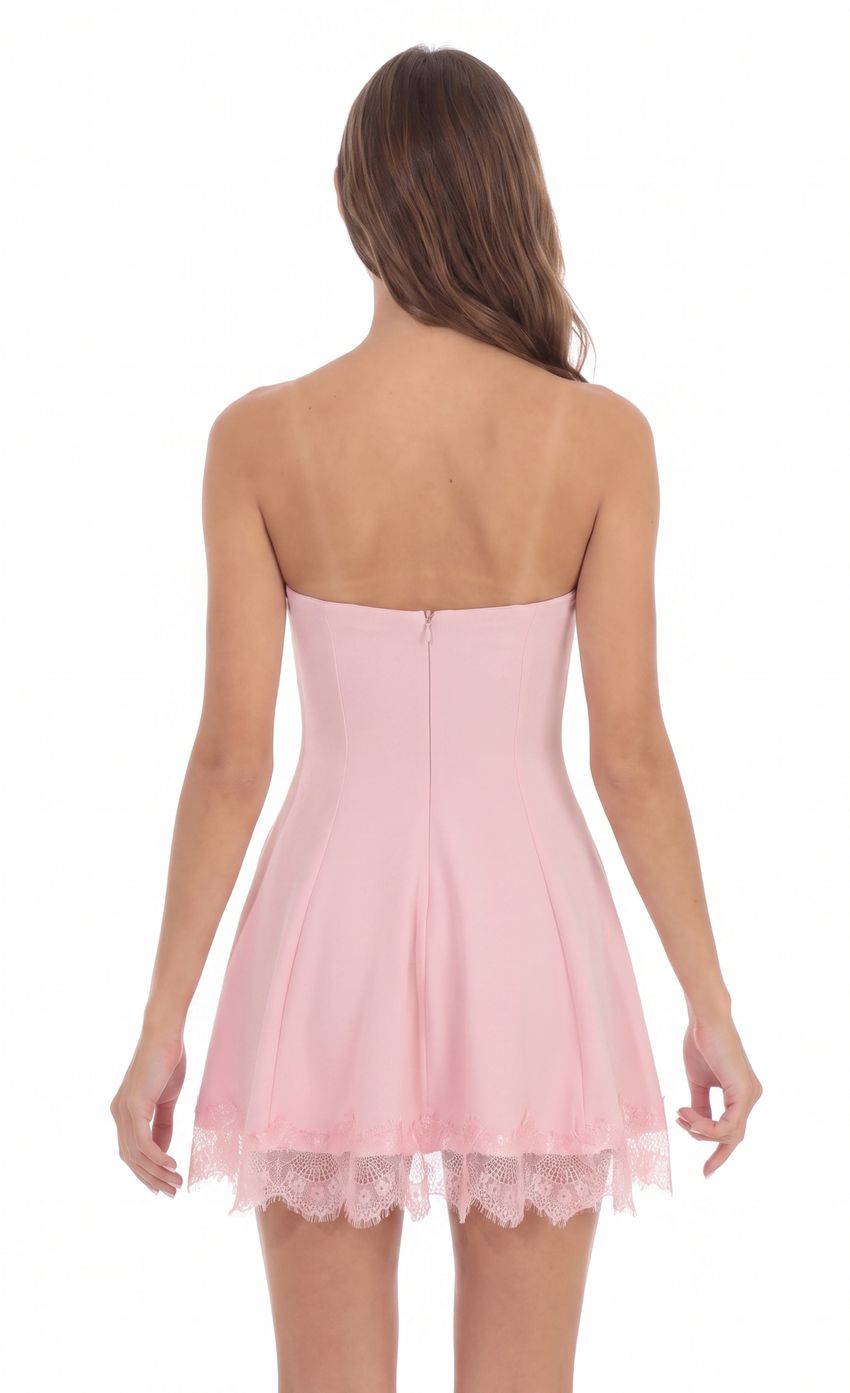 Product image for Strapless Dress with Lace-trim Hem in Pink