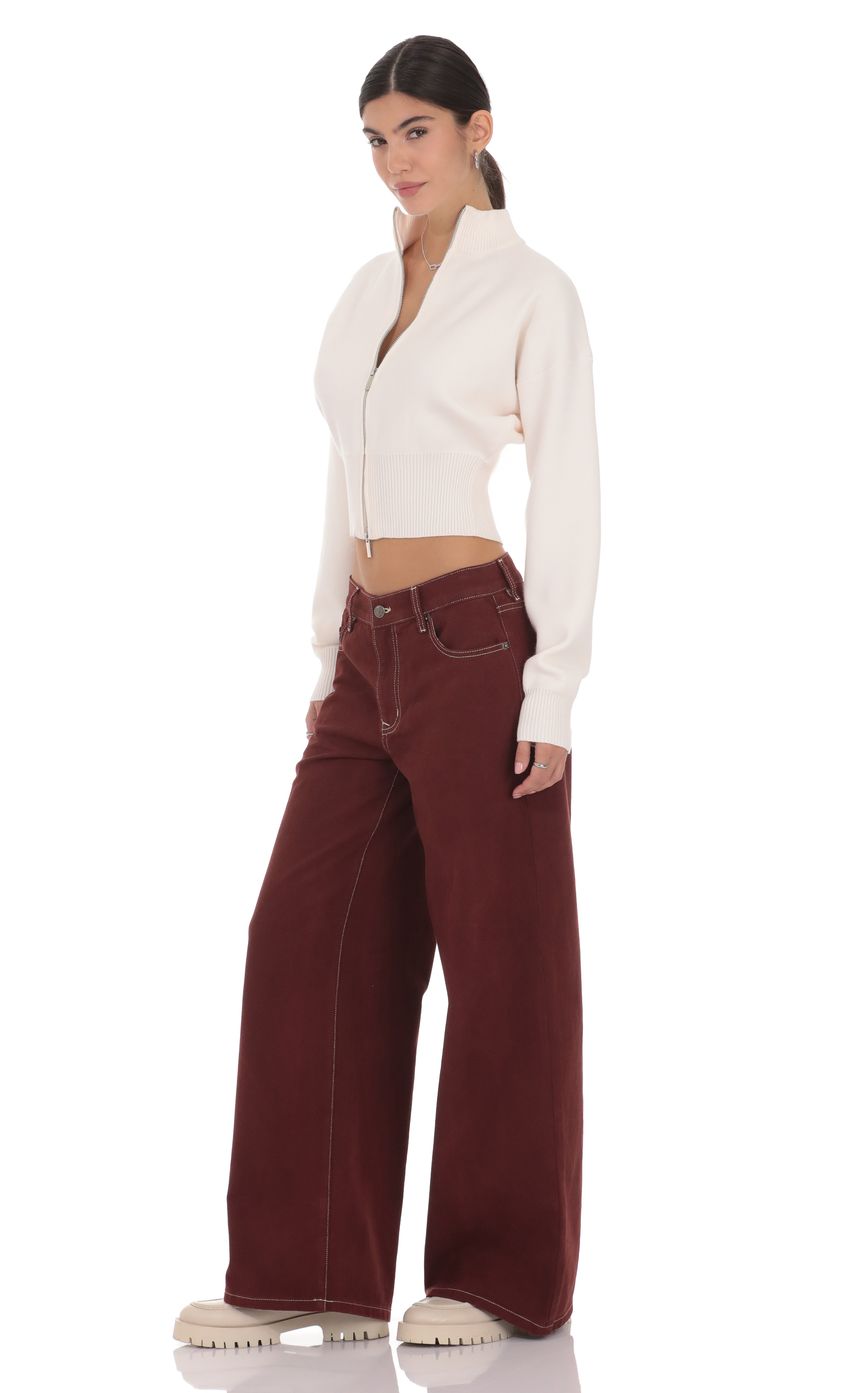 Product image for Mid Rise Wide Leg Jeans in Burgundy