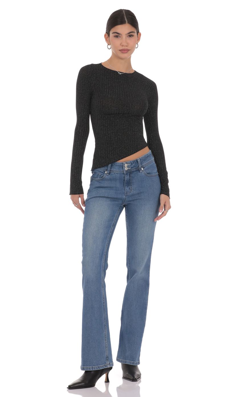 Product image for Double Button Slim Flare Jeans in Blue