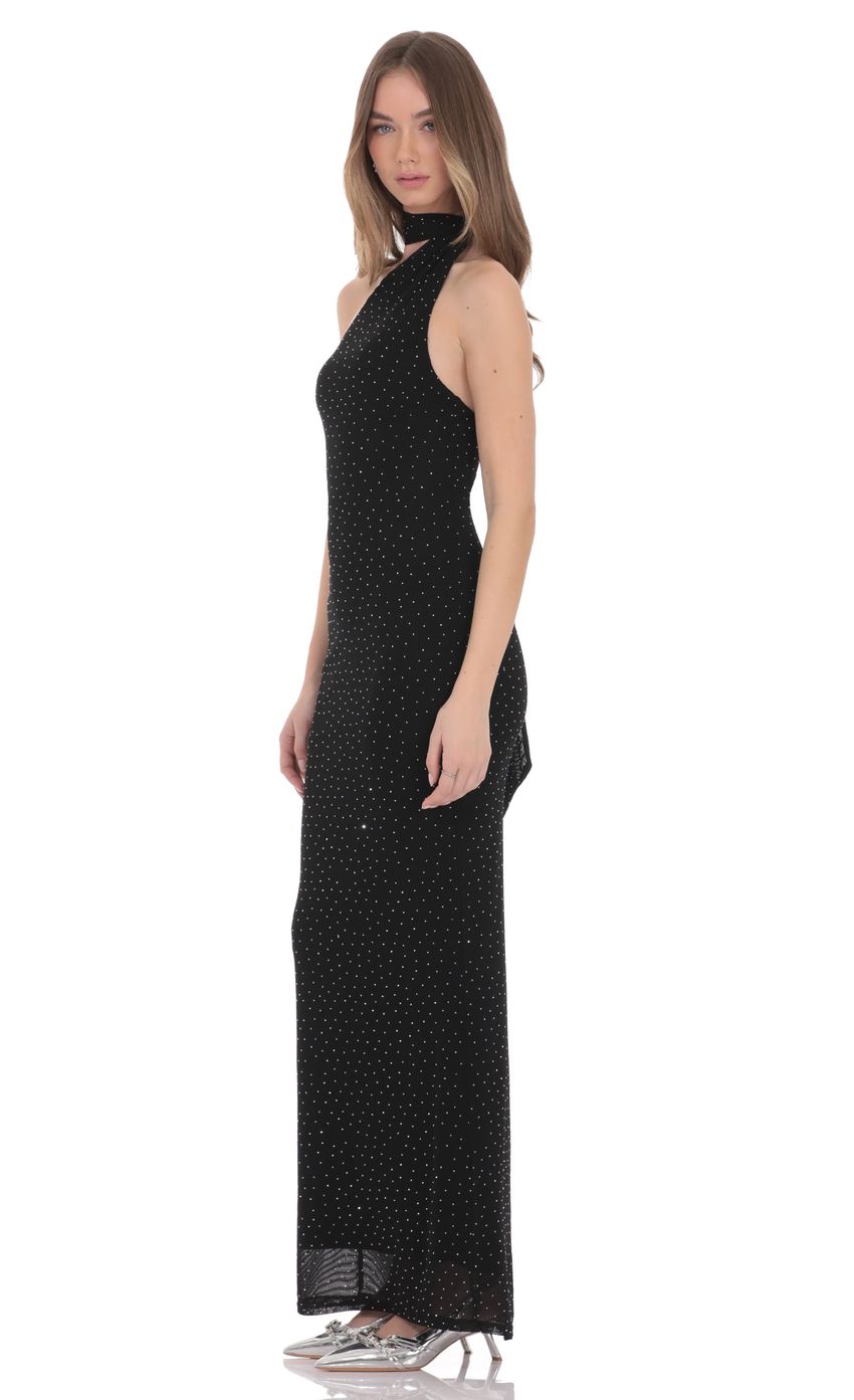 Product image for Scarf Ribbed Rhinestone Maxi Dress in Black