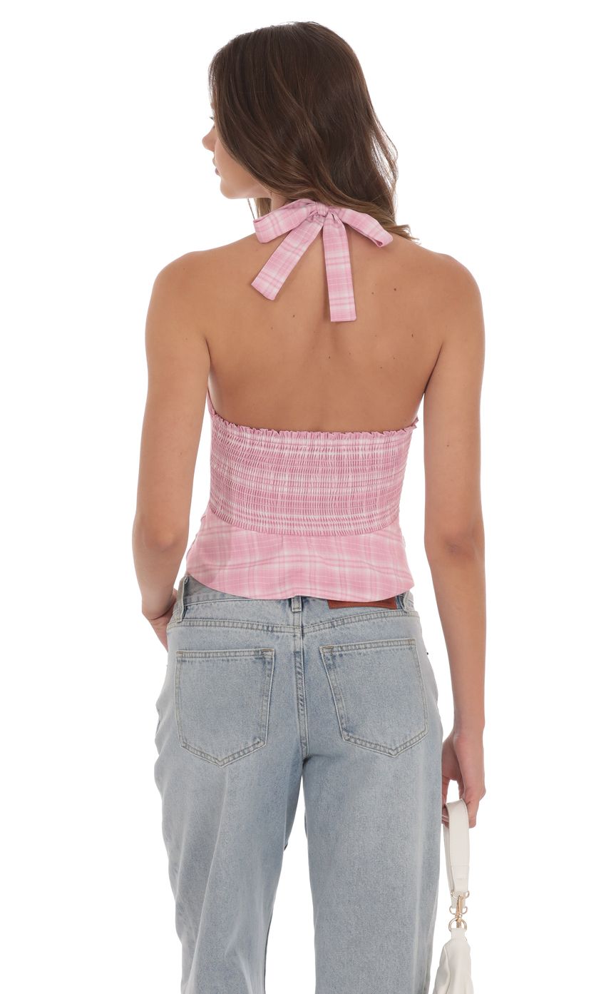 Product image for Plaid V-Neck Halter Top in Pink