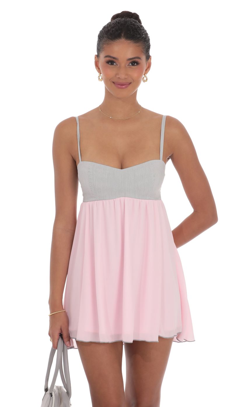 Picture Two Toned Striped Babydoll Dress in Pink. Source: https://media-img.lucyinthesky.com/data/product-media/850xAUTO/6fb41972-30b1-41cd-afbb-7d0064e7116c.jpg