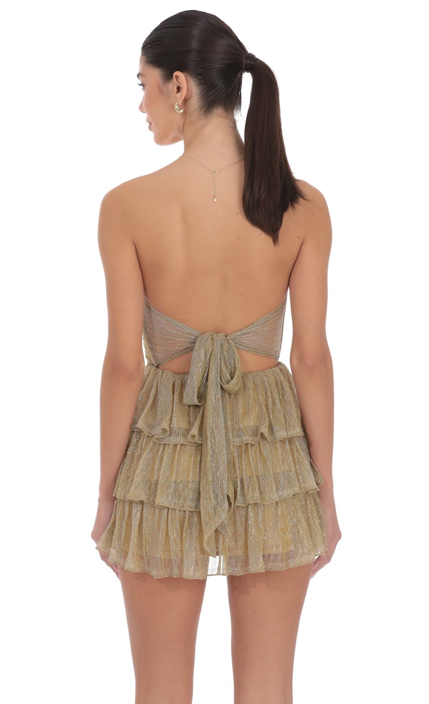 Product image for Shimmer Pleated Ruffle Dress in Gold