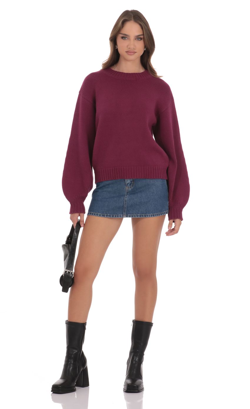 Изображение товара для Трикотажный джемпер с объемными рукавами сливовый