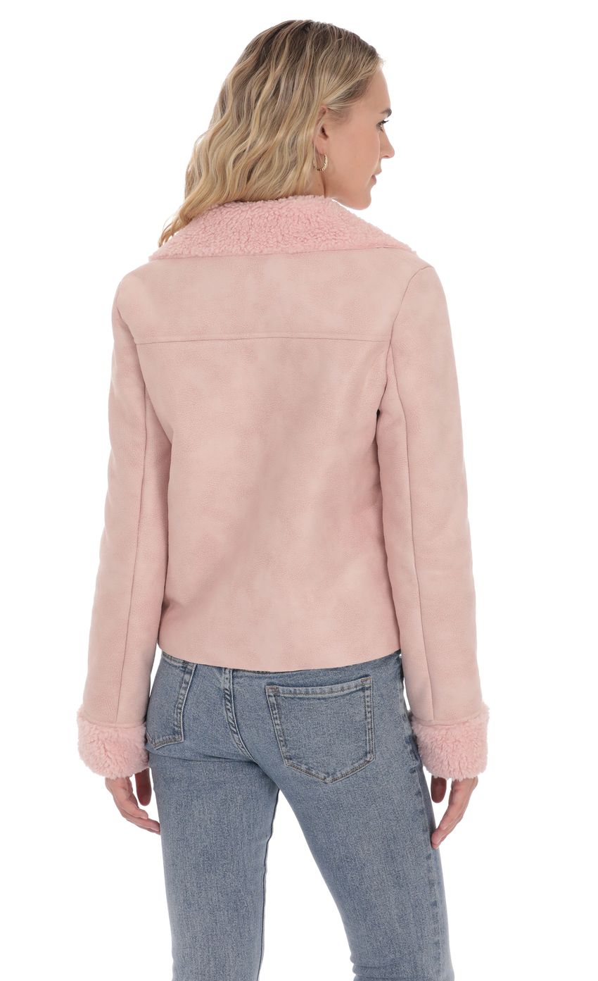 Product image for Sherpa Collar Suede Jacket in Pink