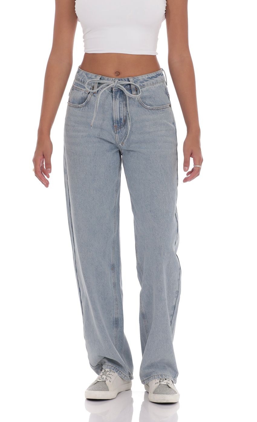 Picture Drawstring Denim Jeans in Blue. Source: https://media-img.lucyinthesky.com/data/product-media/850xAUTO/71470641-f4e9-4aa0-ad0d-a9918d7b6f1f.jpg