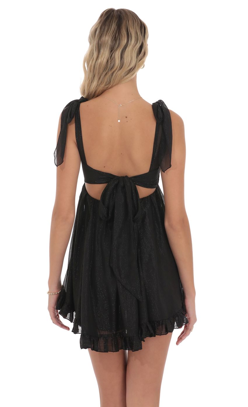 Product image for Shimmer Ruffle Babydoll Dress in Black
