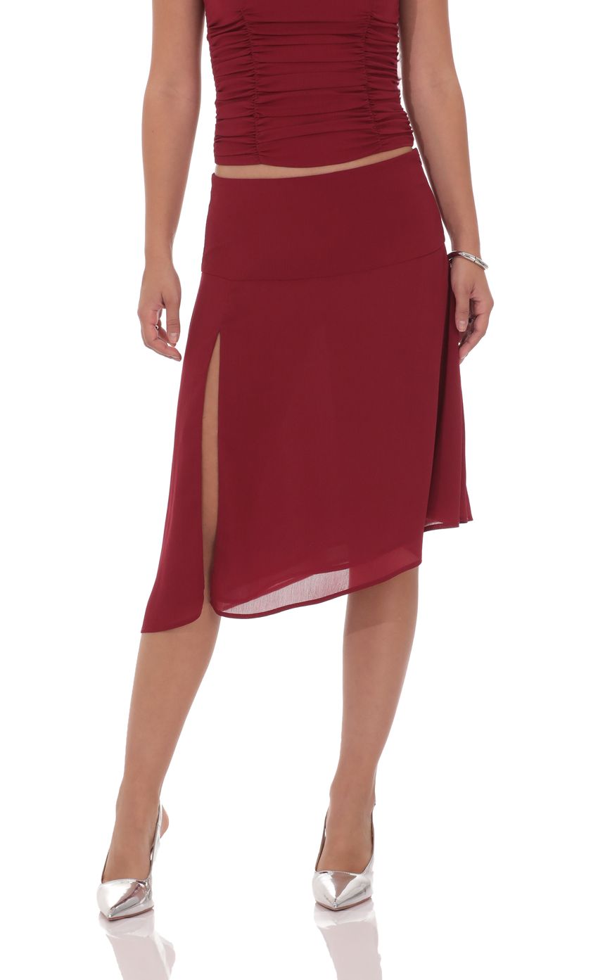 Product image for Asymmetrical Midi Skirt in Maroon