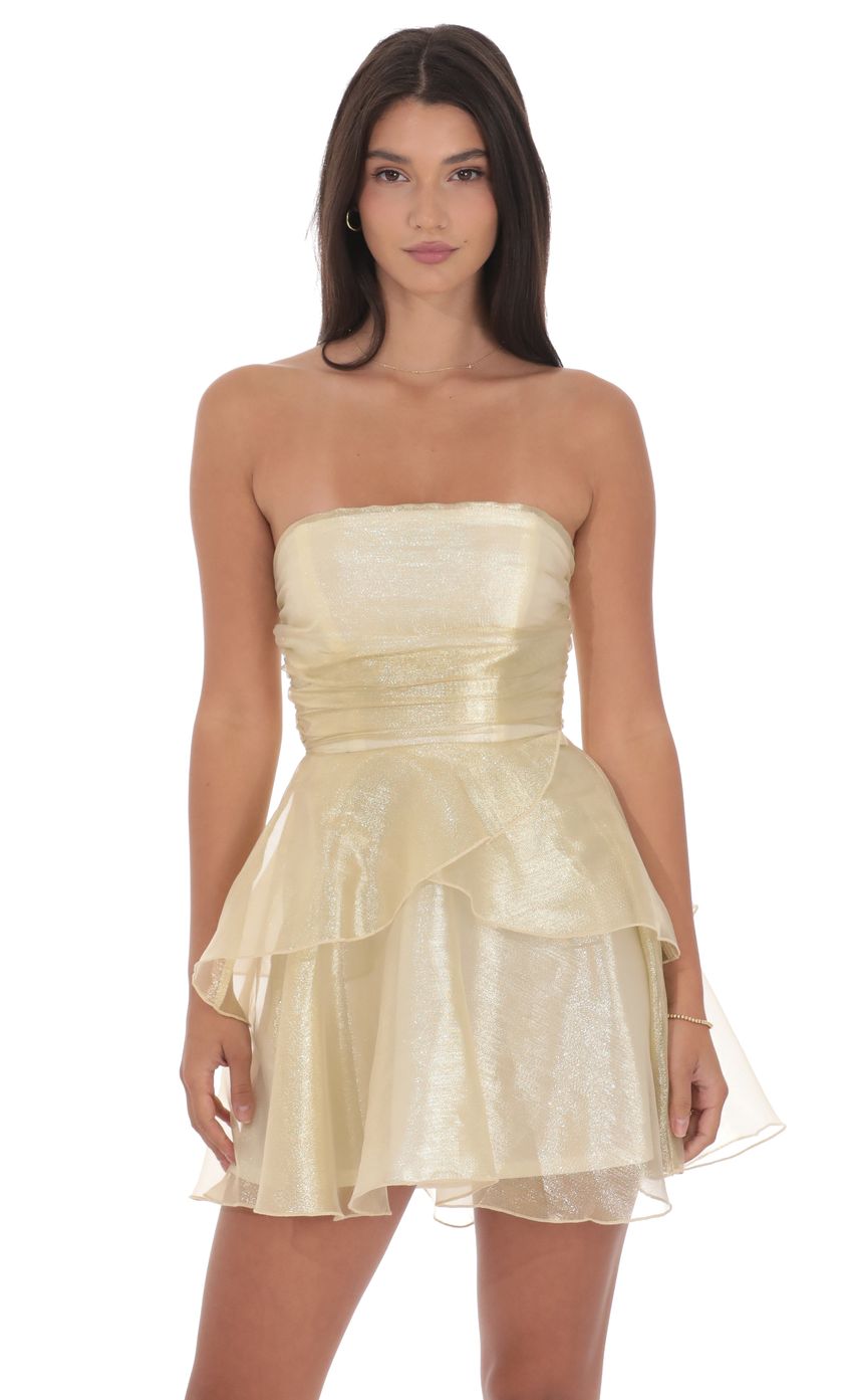 Product image for Petal Ruffle Strapless Dress in Gold