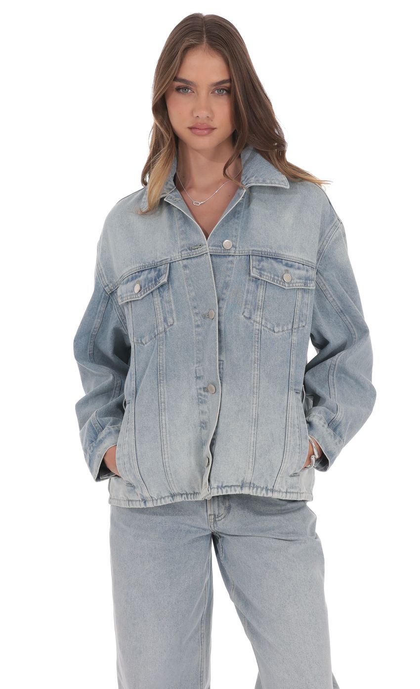 Product image for Oversized Belted Denim Jacket in Light Blue