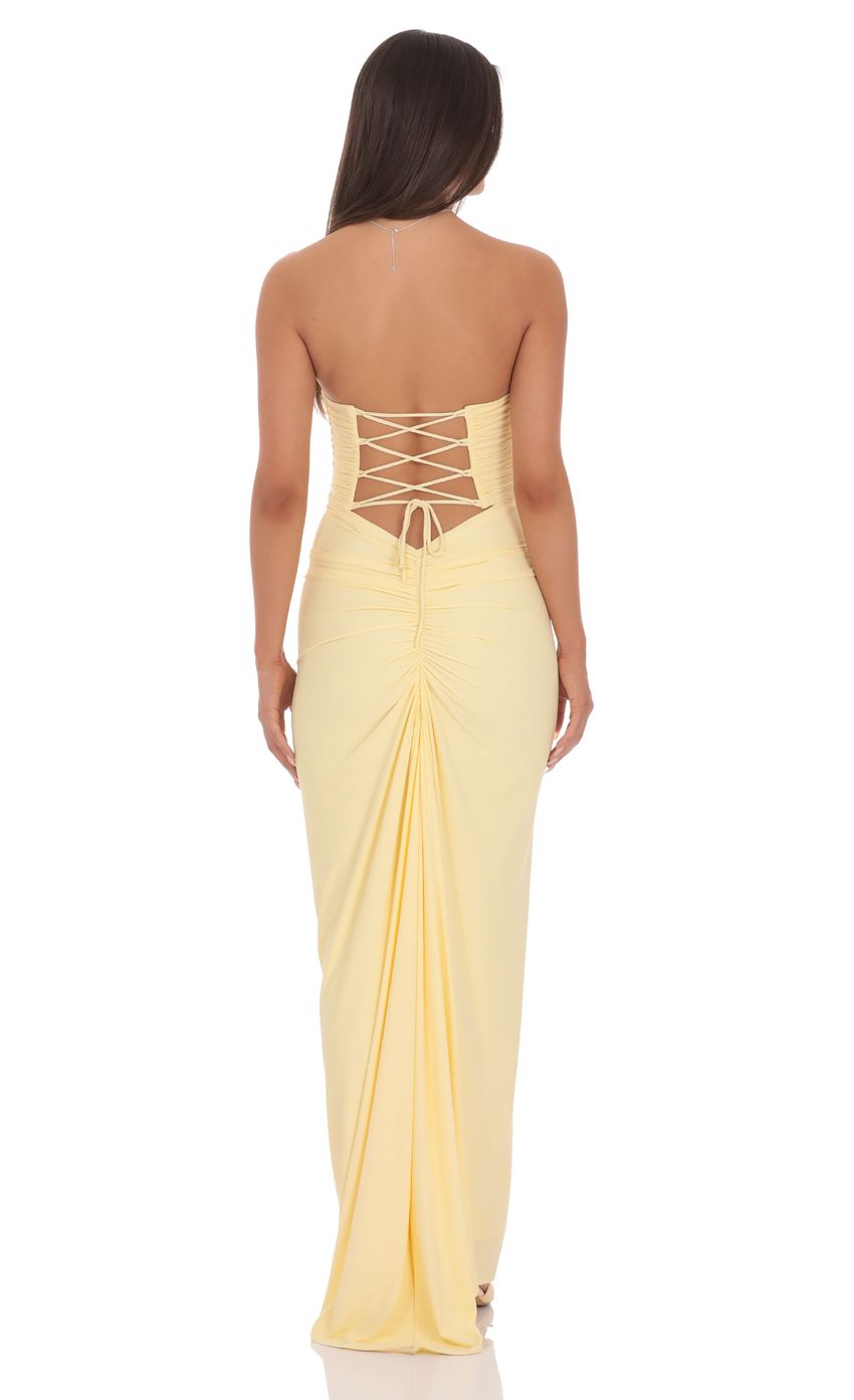Product image for Pointed Corset Strapless Maxi Dress in Yellow