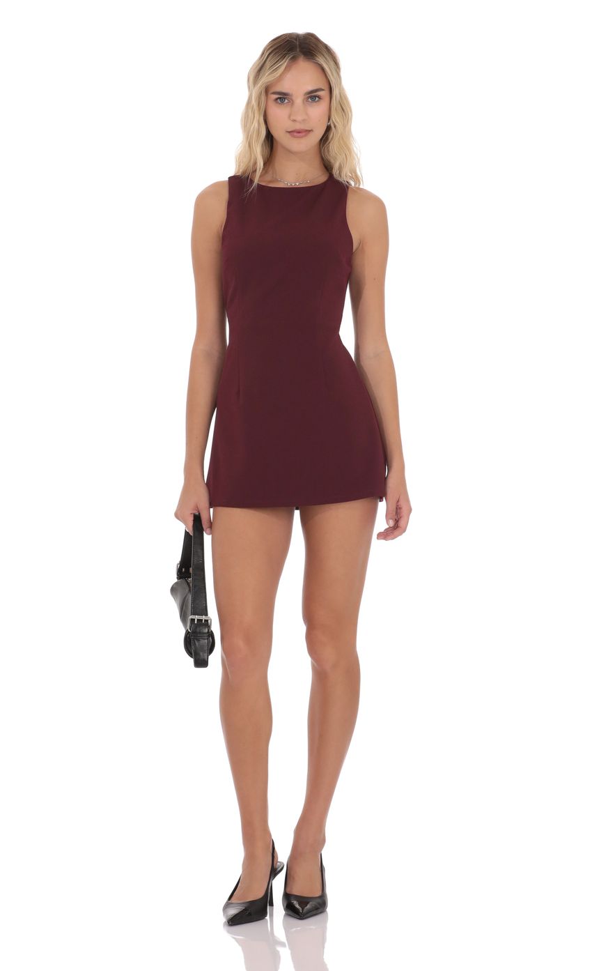 Product image for High Neck Back Tie Romper in Burgundy