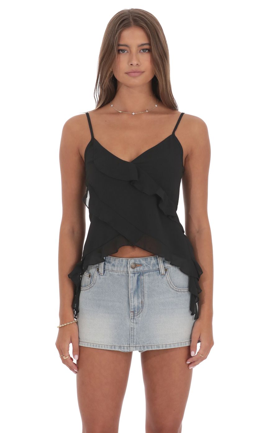 Product image for Ruffle Tassel Top in Black