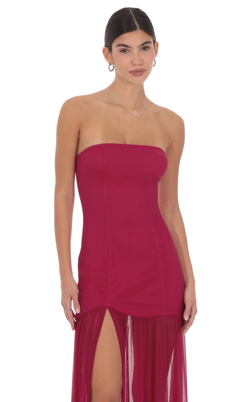 Product image for Mesh Strapless Maxi Dress in Magenta