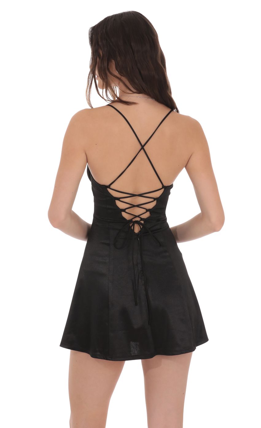 Product image for Satin Fit and Flare Dress in Black