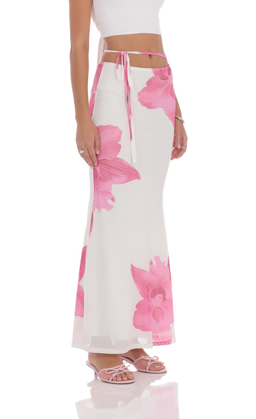Product image for Mesh Floral Maxi Skirt in White