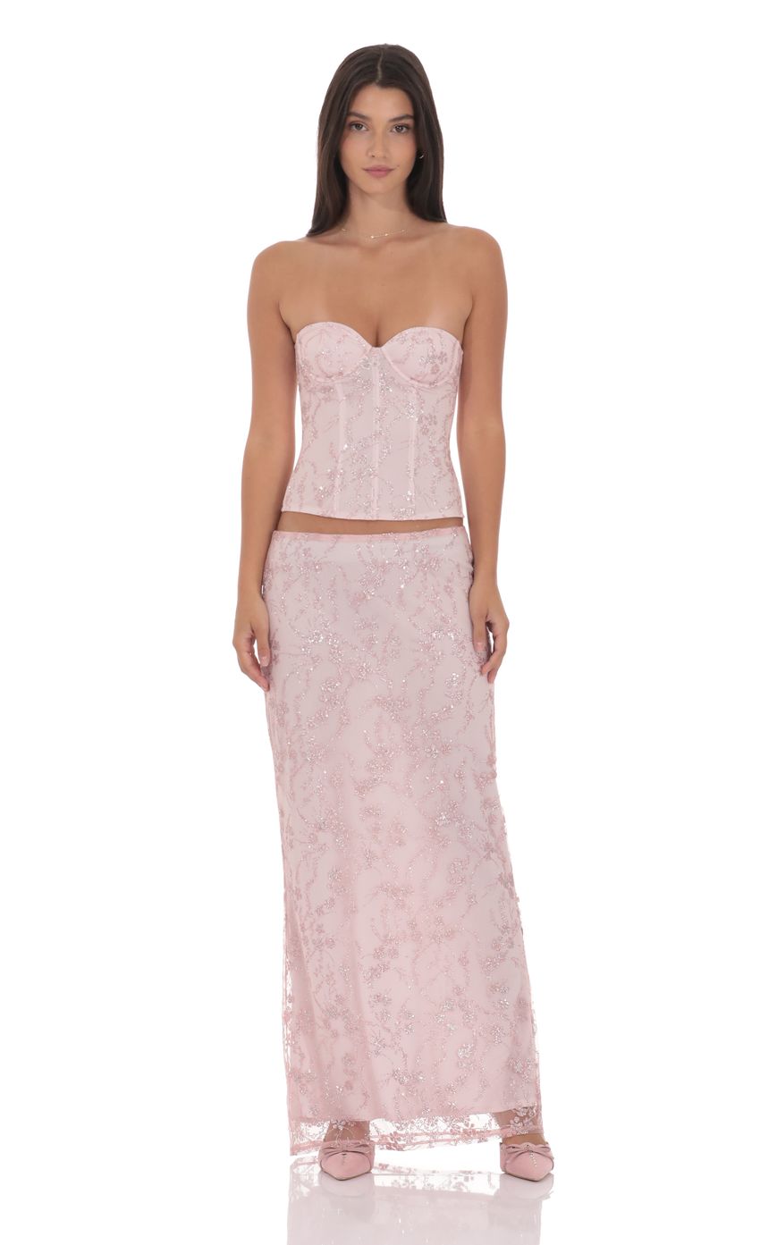 Product image for Glitter Floral Corset Top in Pink