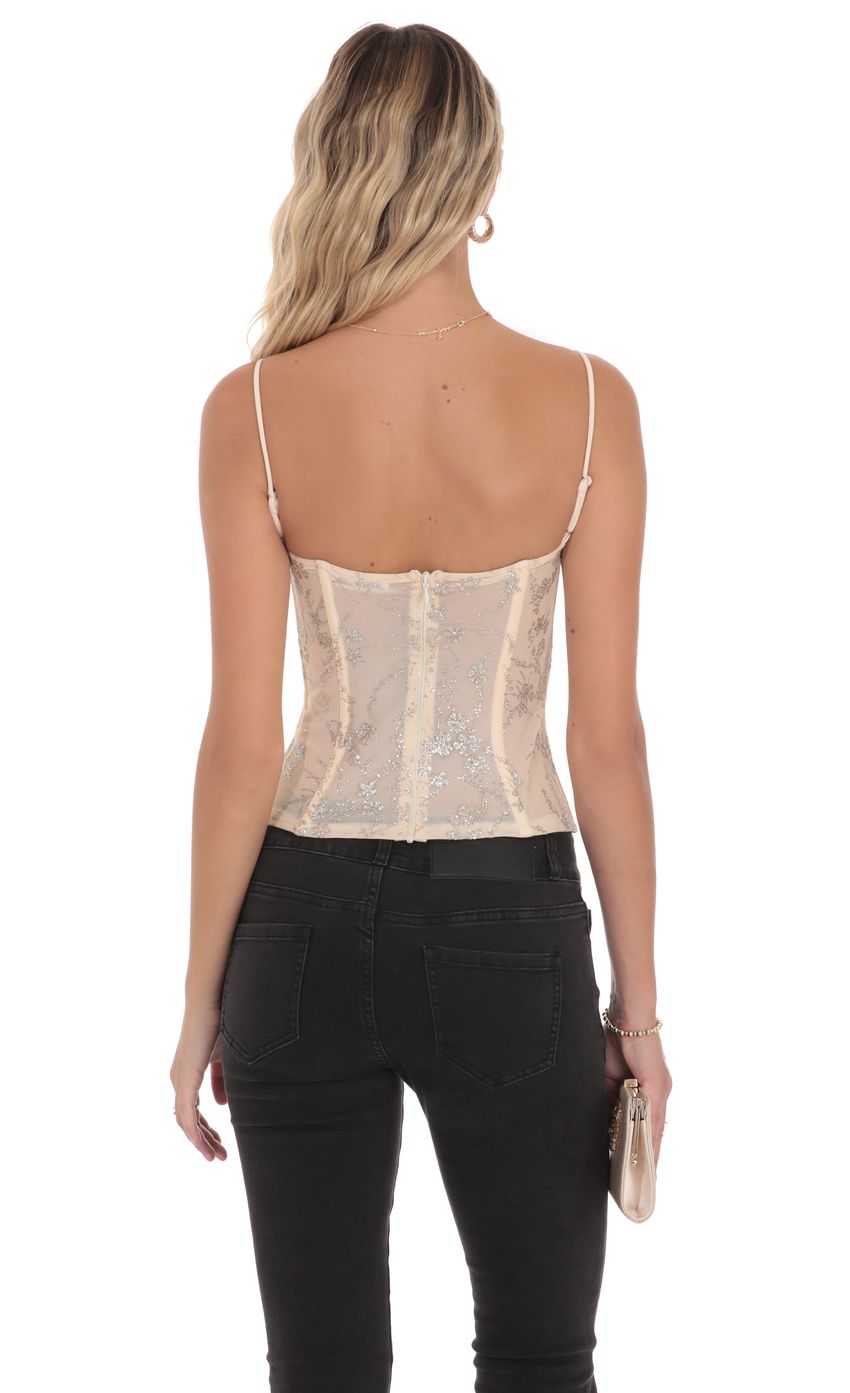 Product image for Corset Glitter Floral Top in Cream