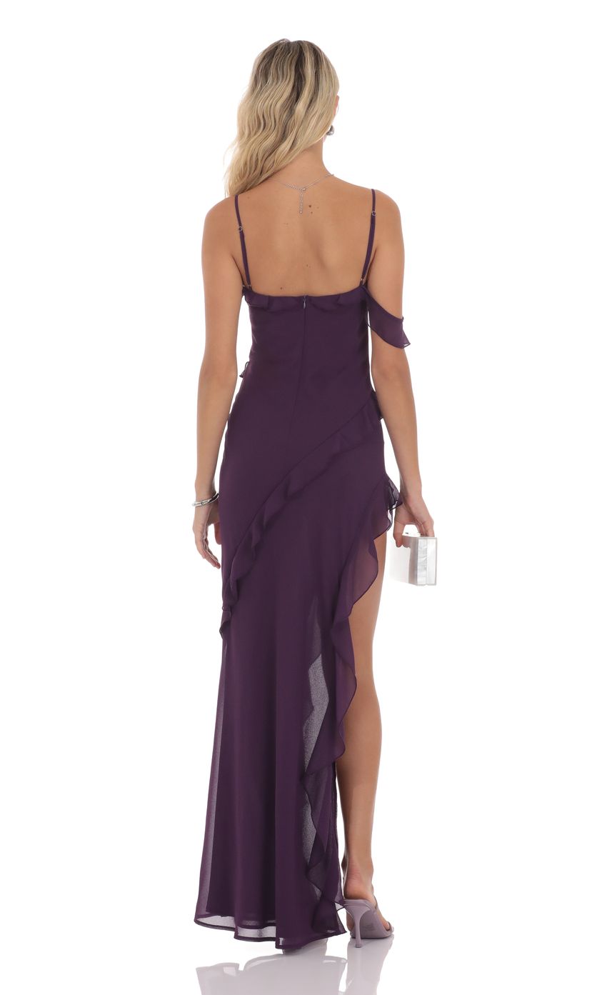 Product image for Chiffon Ruffle Maxi Dress in Purple