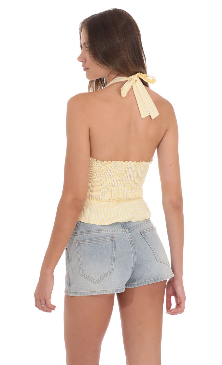 Picture Plaid V-Neck Halter Top in Yellow. Source: https://media-img.lucyinthesky.com/data/product-media/850xAUTO/73907890-d133-4382-8f22-241bd88f78de.jpg