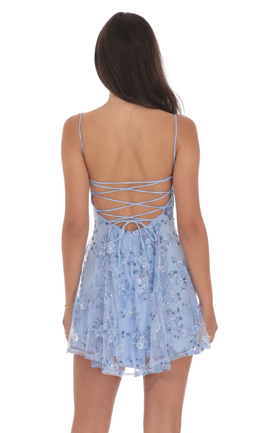 Product image for Floral Sequin Fit and Flare Dress in Light Blue