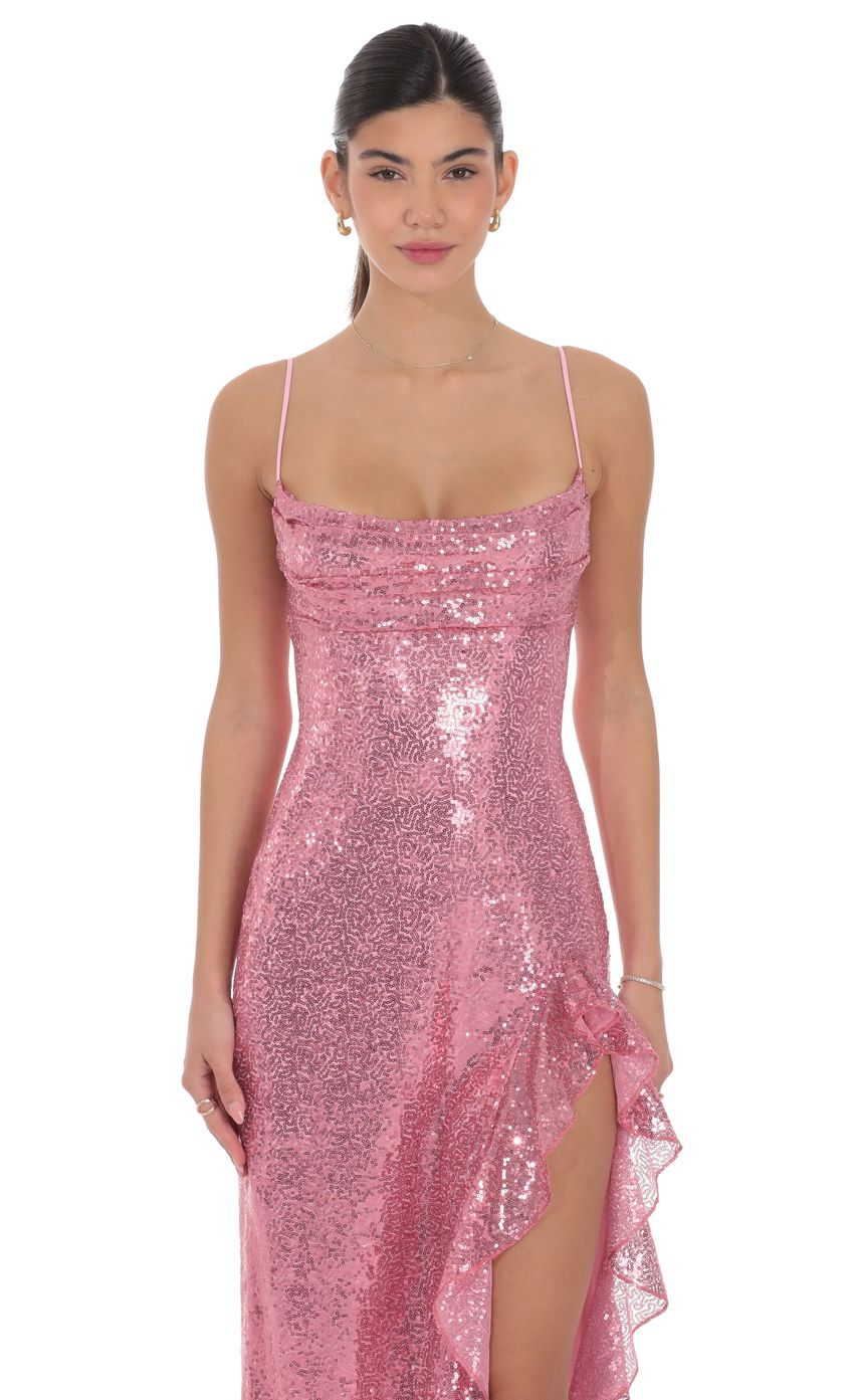 Product image for Sequin Ruffle Maxi Dress in Pink