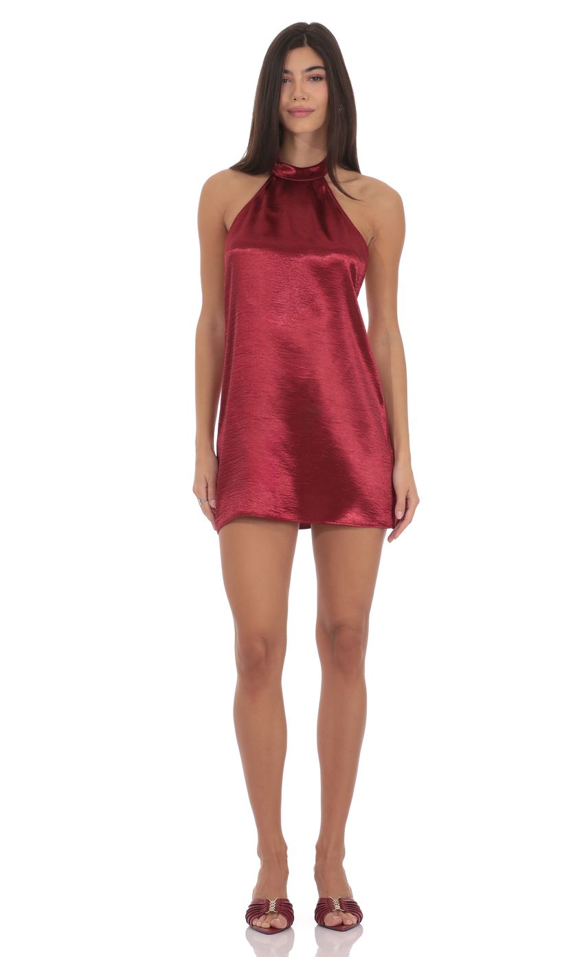 Product image for Satin Halter Shift Dress in Maroon