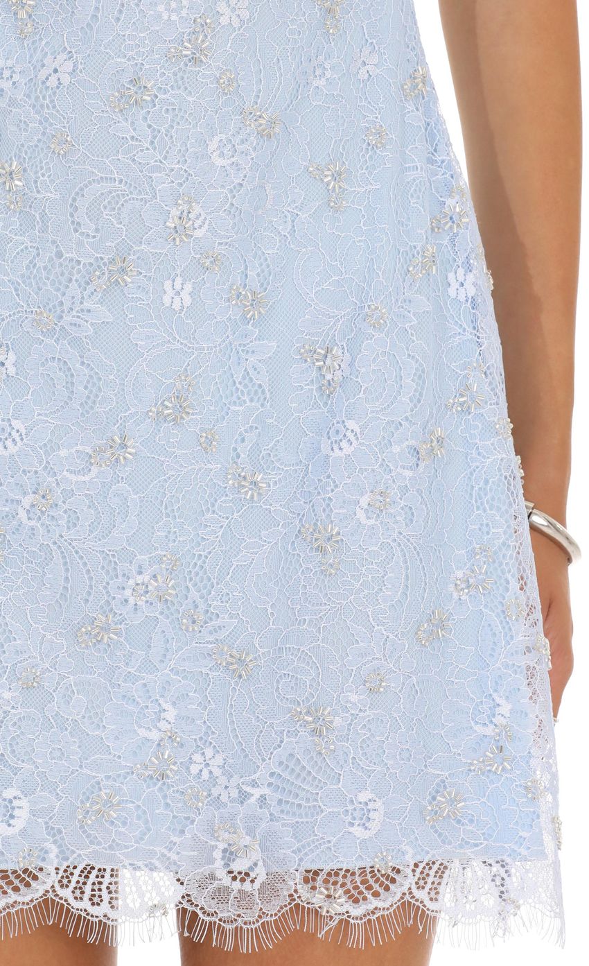 Product image for Beaded Lace Mini Dress in Light Blue