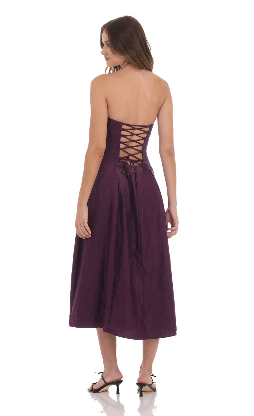 Picture Sheen Empire Waist Midi Dress in Purple Crinkle. Source: https://media-img.lucyinthesky.com/data/product-media/850xAUTO/74989c18-53b3-4875-b85c-3e63f0cd429c.jpg