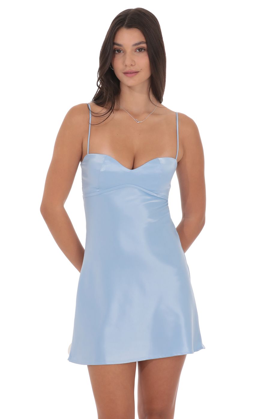Product image for Satin Sweetheart Neck Dress in Light Blue