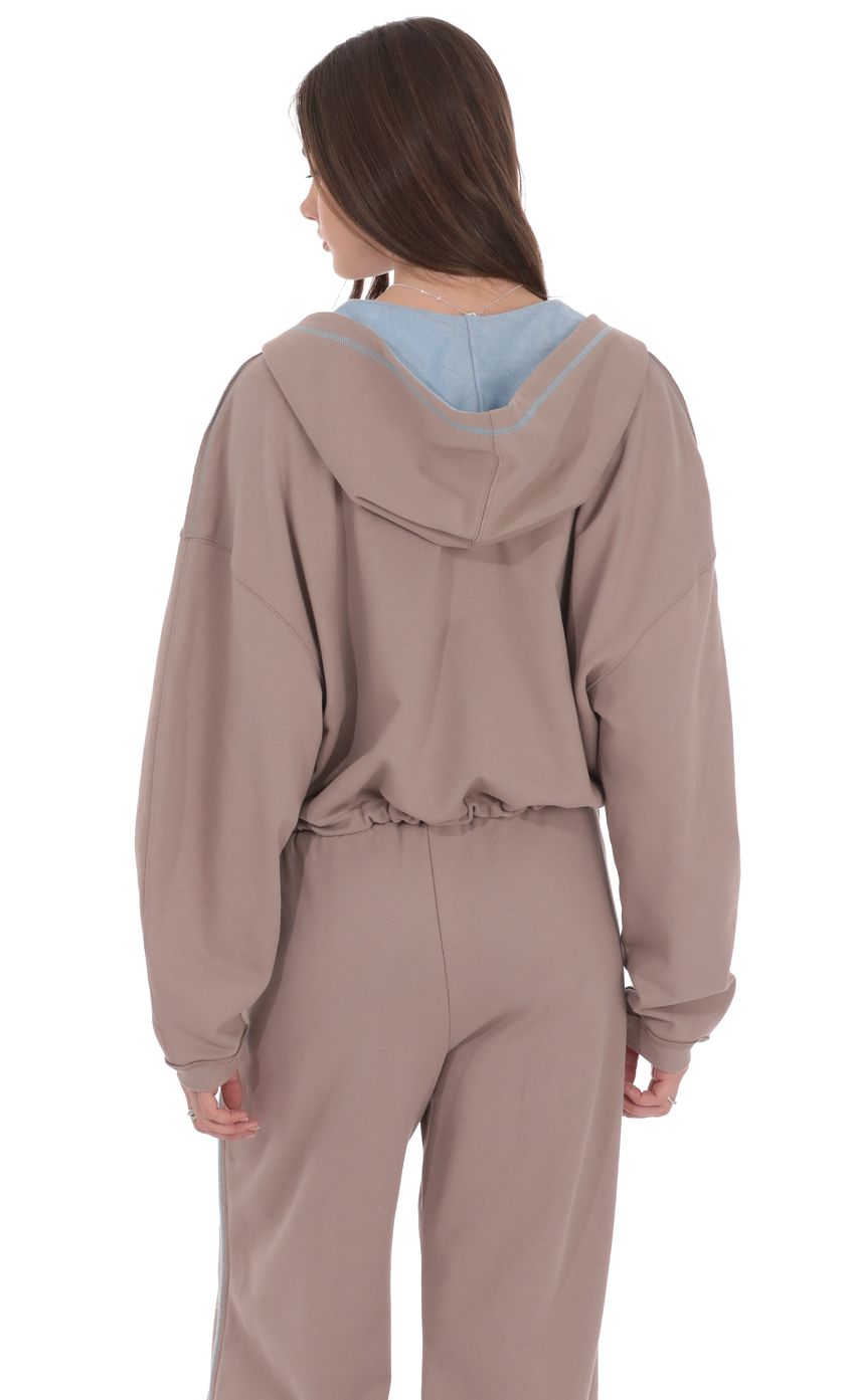 Product image for Two-Toned Cropped Hoodie in Taupe