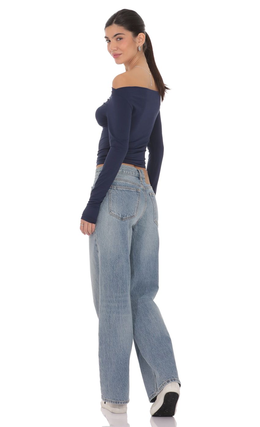 Product image for Ruched Off Shoulder Top in Navy