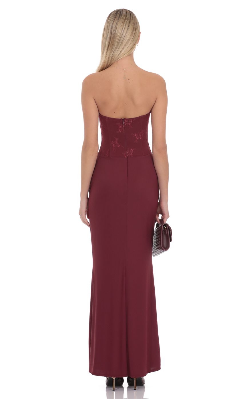 Product image for Strapless Lace Maxi Dress in Burgundy