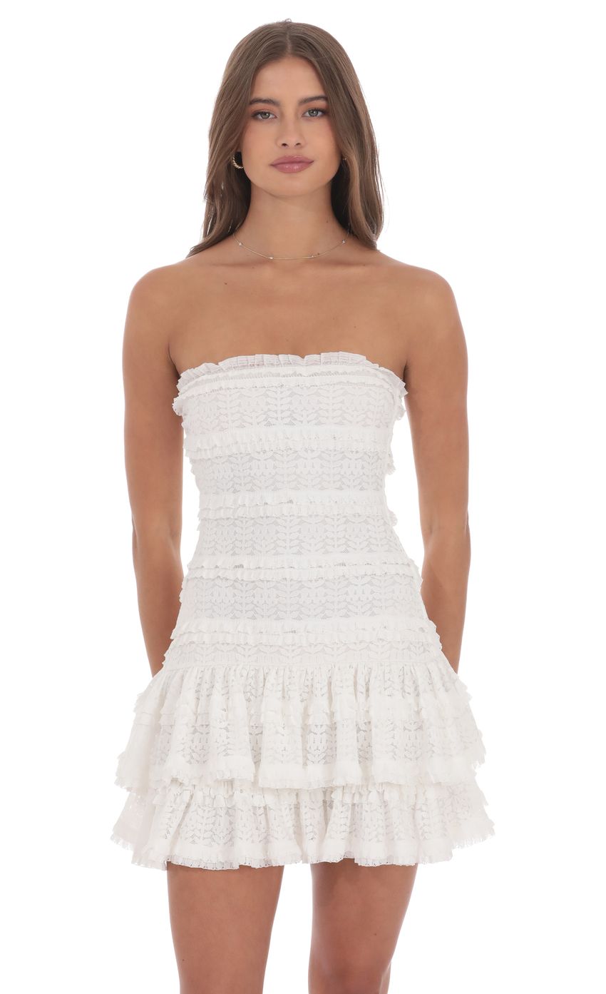 Product image for Strapless Lace Ruffle Dress in White