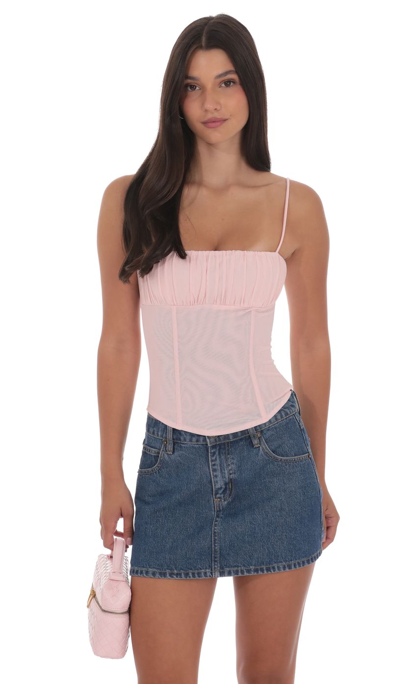 Product image for Ruched Mesh Top in Pink