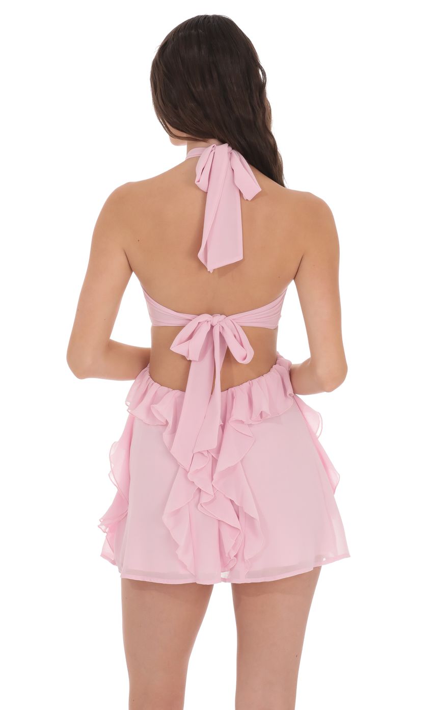 Product image for Chiffon Cutout Ruffle Dress in Pink