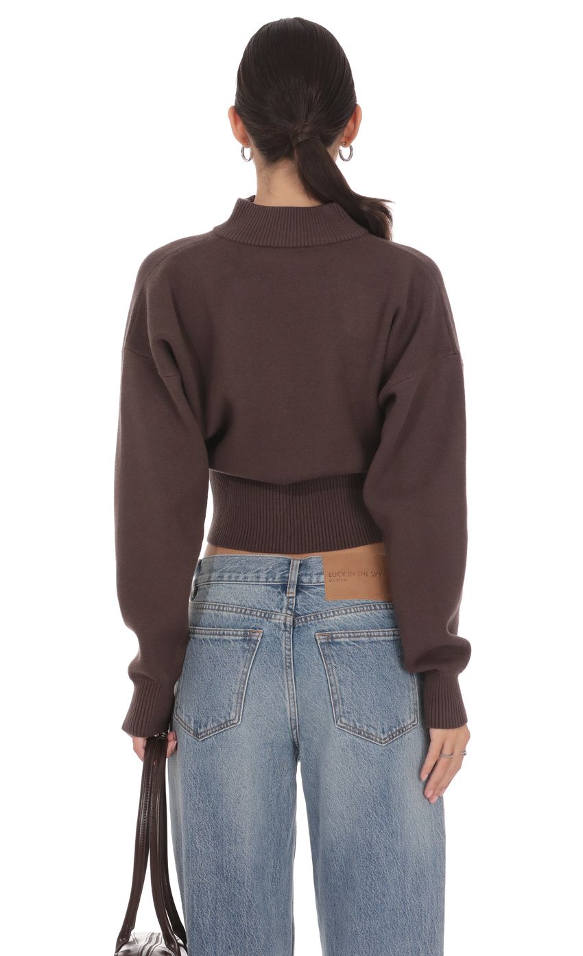 Изображение товара для Джемпер с молнией и воротником-стойкой коричневый