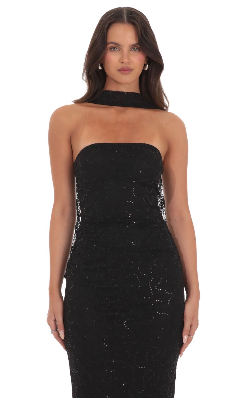 Product image for Sequin Scarf Lace Maxi Dress in Black