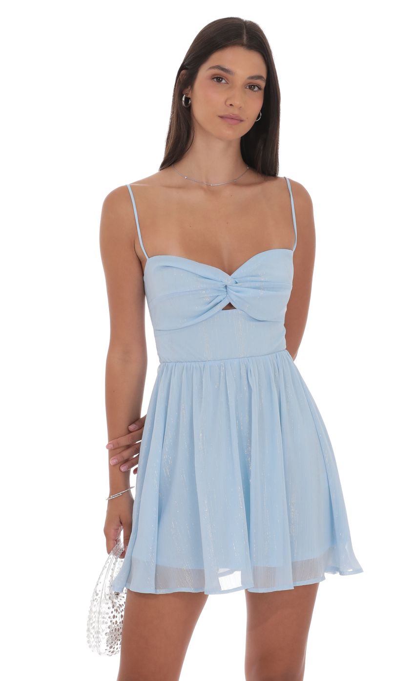 Product image for Shimmer Front Twist A-line Dress in Light Blue