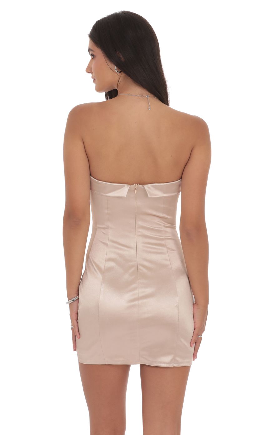 Product image for Satin Strapless Bodycon Dress in Champagne