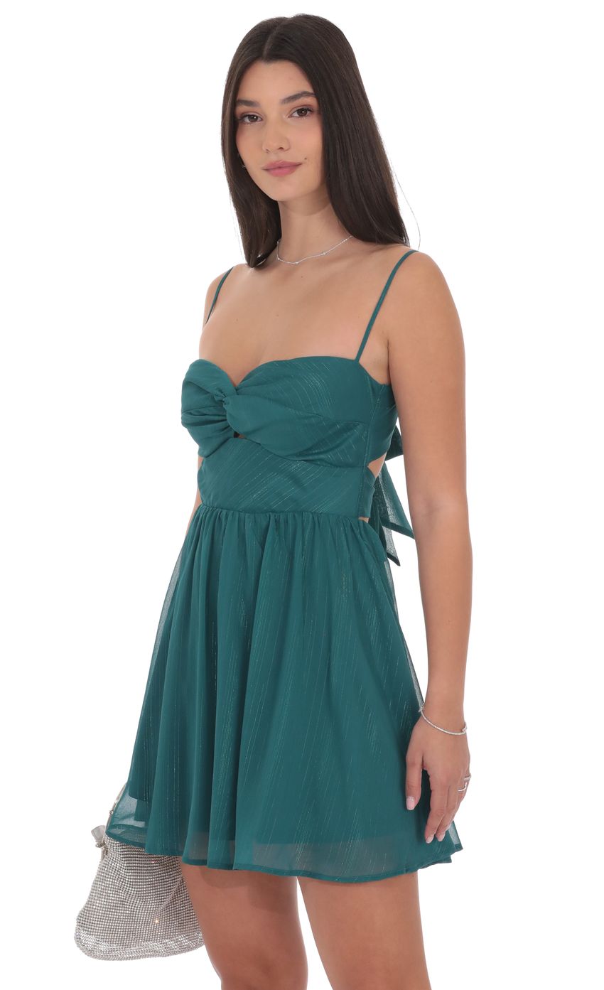 Product image for Shimmer Front Twist A-line Dress in Teal