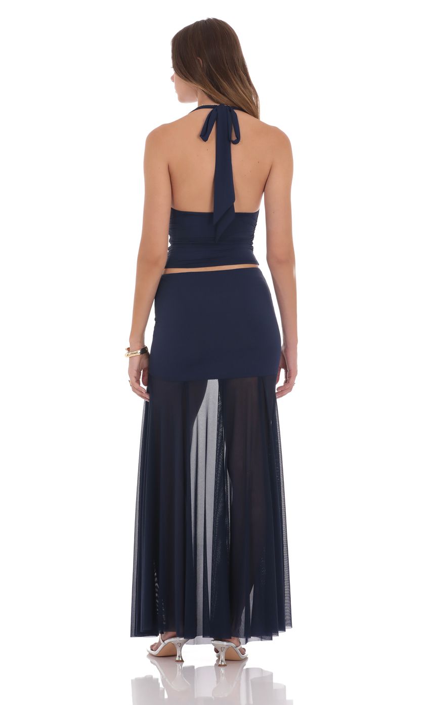 Picture Mesh Fishtail Maxi Skirt in Navy. Source: https://media-img.lucyinthesky.com/data/product-media/850xAUTO/78a8005b-213a-4e2c-afb5-a24b0088b0ea.jpg